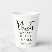 Proost Zwarte Script Boho Trouw Monogram Papieren Bekers (Voorkant)