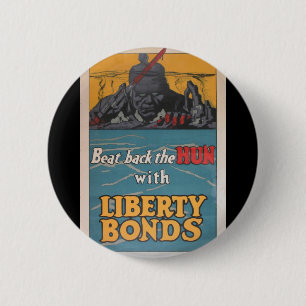 Propaganda Poster "Beat Back the Hun" WWI Ronde Button 5,7 Cm
