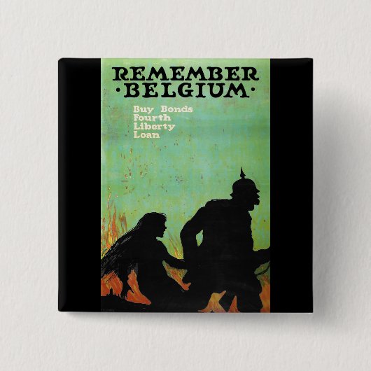 Propaganda Poster "Herinner België" WWWII Vierkante Button 5,1 Cm (Voorkant)