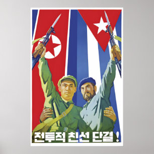 Propagandaposter Cuba & Noord-Korea Militantisme Poster