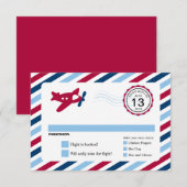 Propeller Plane Airmail Birthday RSVP (Voorkant / Achterkant)