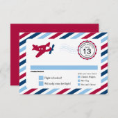 Propeller Plane Airmail Birthday RSVP (Voorkant / Achterkant)