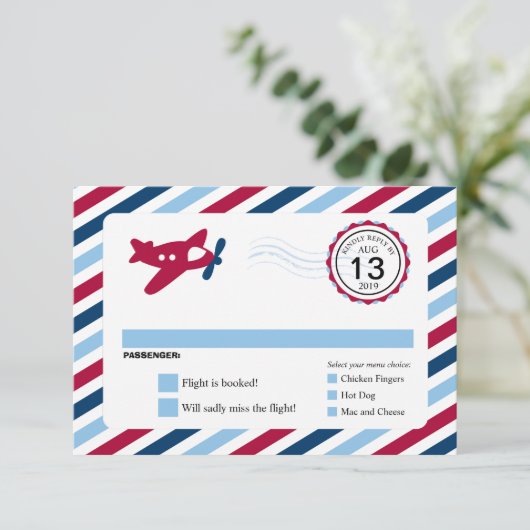 Propeller Plane Airmail Birthday RSVP (Staand voorkant)