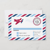 Propeller Plane Airmail Birthday RSVP Kaartje (Voorkant)