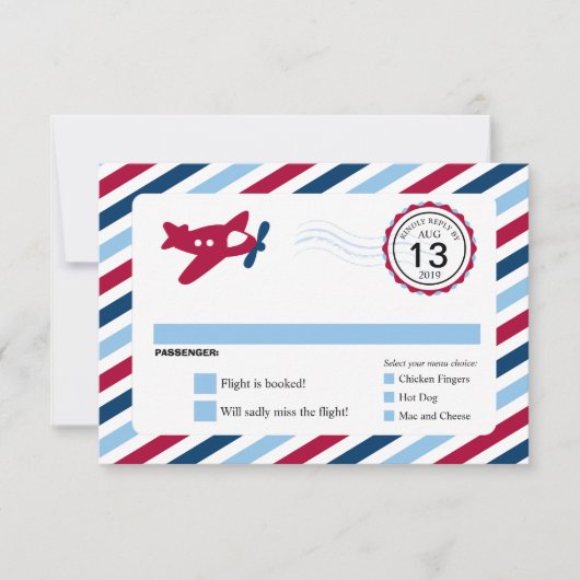 Propeller Plane Airmail Birthday RSVP Kaartje (Voorkant)