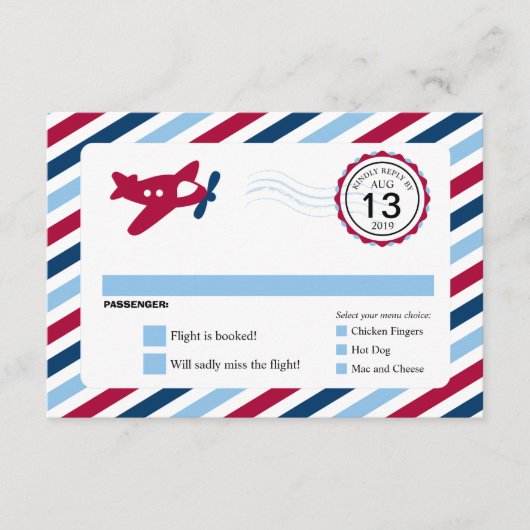Propeller Plane Airmail Birthday RSVP Kaartje (Voorkant)