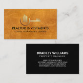Properties Key Gold Logo | Bruin Leer Visitekaartje (Voorkant / Achterkant)