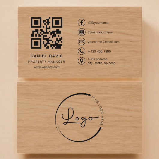 Property Manager Wood Professionele QR-code Visitekaartje