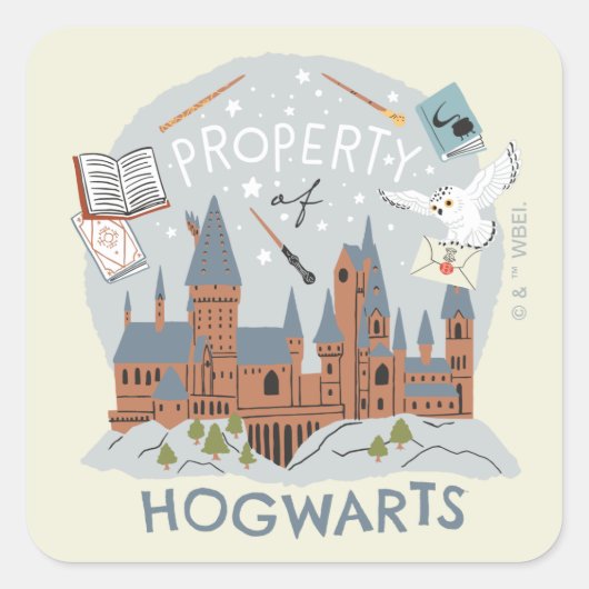 Property of Hogwarts Cartoon Graphic Vierkante Sticker (Voorkant)