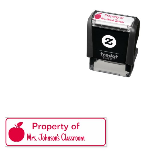 Property of Teacher's Name Classroom with Apple Zelfinktende Stempel (In situ)