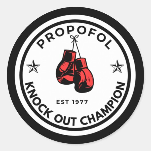 Propofol Knock out kampioen (zwart/rood) Ronde Sticker (Voorkant)