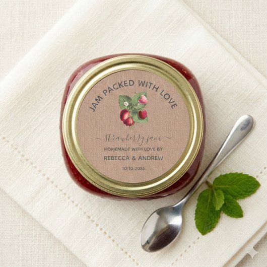 Propvol met Liefde Aardbeienjam Bruiloftsgeschenke Ronde Sticker