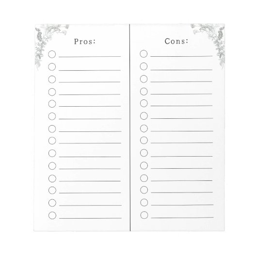 Pros And Cons Checklist List Notes Notitieblok (Voorkant)