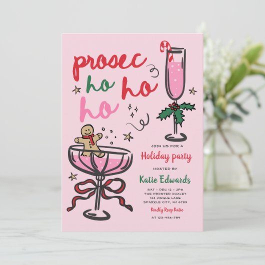Prosec-Ho-Ho-Ho Christmas Cocktail Party Kaart (Staand voorkant)