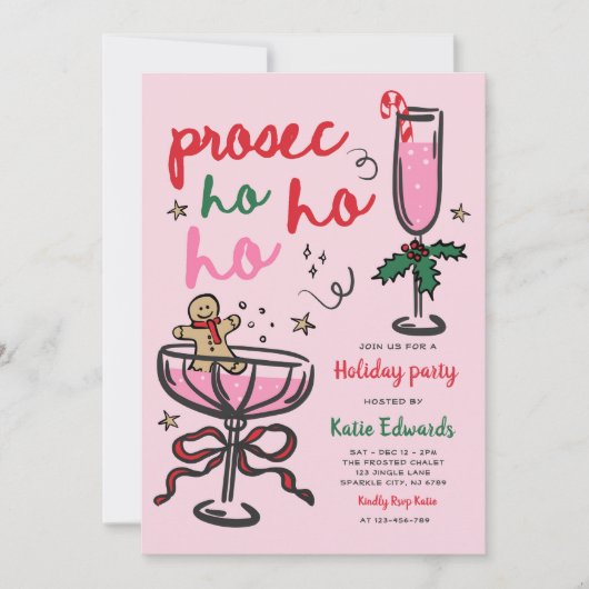 Prosec-Ho-Ho-Ho Kerst Cocktailparty Kaart (Voorkant)