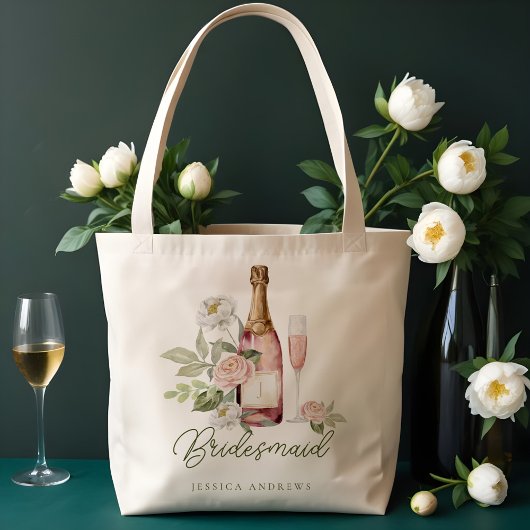 Prosecco Bruisend Waterverf Bloemig Bruidsmeisje Tote Bag