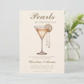 Prosecco Elegante Brunch met Parels Bruiloft Kaart (Staand voorkant)