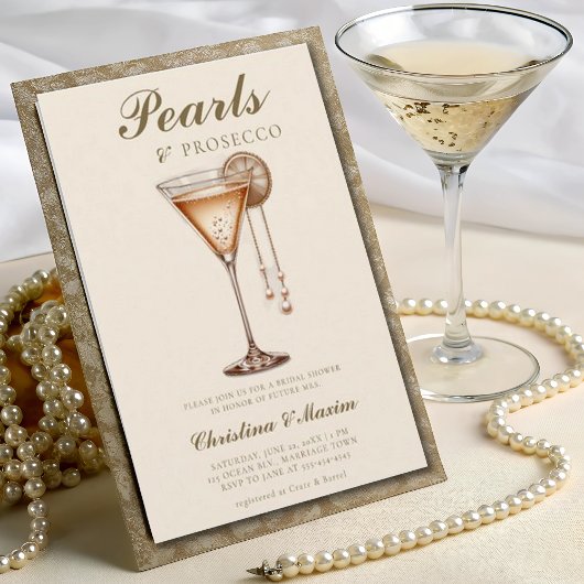 Prosecco Elegante Brunch met Parels Bruiloft Kaart