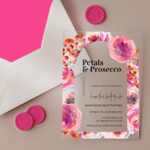 Prosecco en Bloemen Bruidsfeest Acryl Uitnodigingen