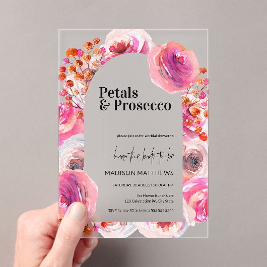 Prosecco en bloemen Vrijgezellenfeest Acryl Uitnodigingen (Insitu (Draagbaar))