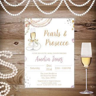 Prosecco en parels bruids douche uitnodiging
