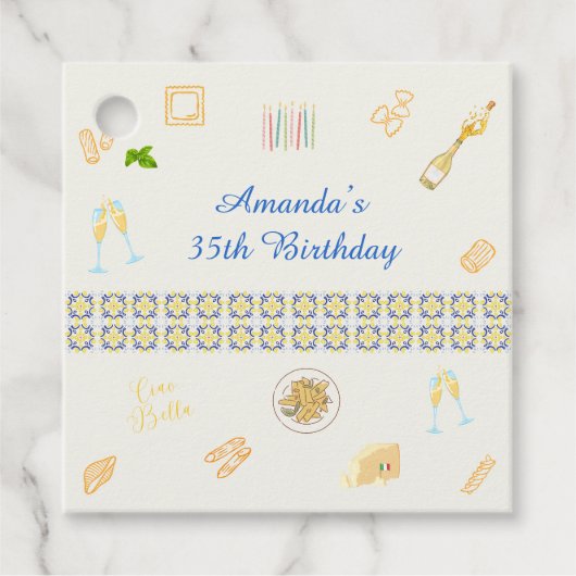 Prosecco en Pasta Verjaardag Bedankjes Labels (Voorkant)