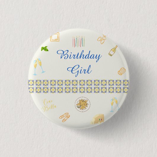 Prosecco en Pasta Verjaardag Ronde Button 3,2 Cm (Voorkant)