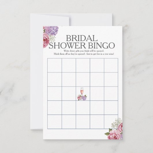 Prosecco florals Bridal Shower Bingo game Kaart (Voorkant)