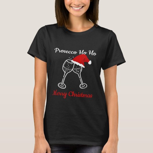 Prosecco Ho Ho Kerstfeest Kabouterhoed Champagne T-shirt (Voorkant)