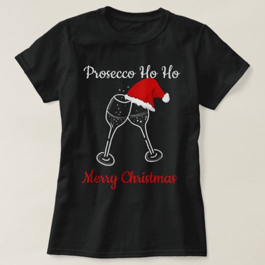 Prosecco Ho Ho Kerstfeest Santa Hat T-shirt (Design voorkant)