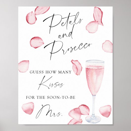 Prosecco - hoeveel kisses vrijgezellenfeest spel poster (Voorkant)