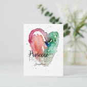 'Prosecco Princess' Monogram Waterverf Hart Briefkaart (Staand voorkant)