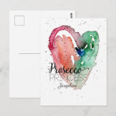 'Prosecco Princess' Monogram Waterverf Hart Briefkaart (Voorkant / Achterkant)