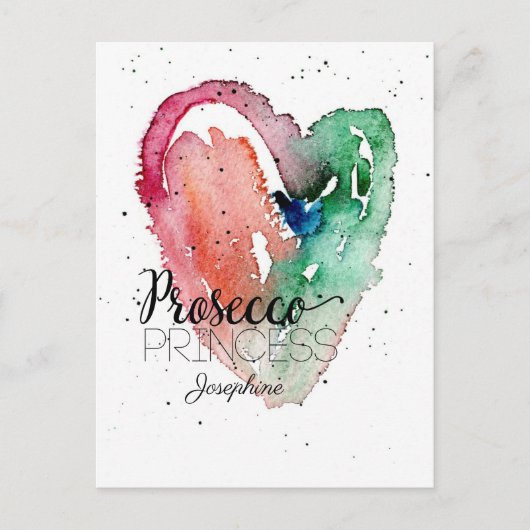'Prosecco Prinses' Monogram Watercolor Hart Briefkaart (Voorkant)