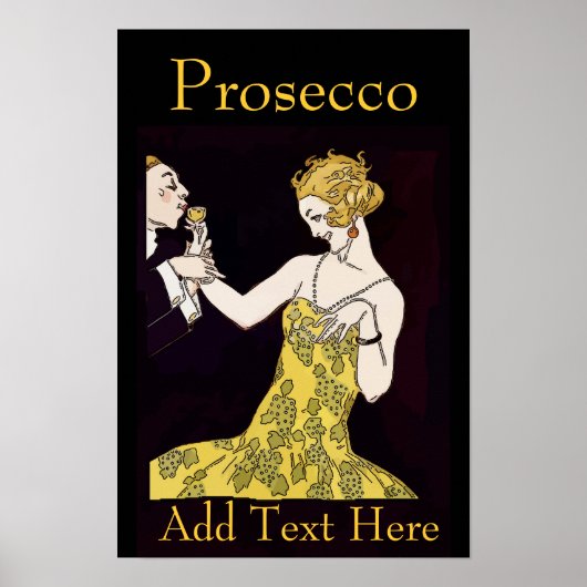 Prosecco, vintage koppel, tekst toevoegen, poster (Voorkant)