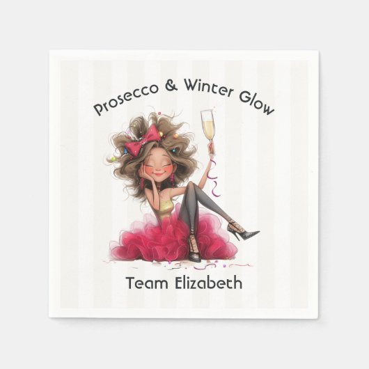 Prosecco & Winter Glow Kerst Afscheid van de Meisj Servet (Voorkant)