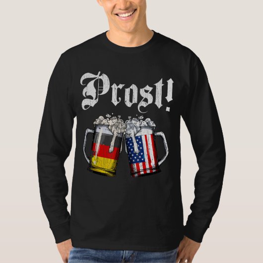 Prost Beer German American Flag Oktoberfest Mannen T-shirt (Voorkant)