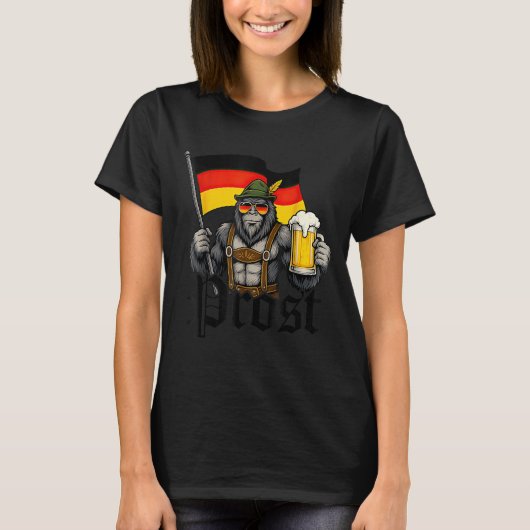 Prost Bigfoot Drinking Beer Lederhosen German  T-shirt (Voorkant)