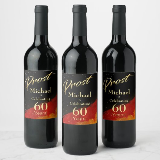 Prost Black, Red & Gold 60th Birthday Wijn Etiket (Flessen)