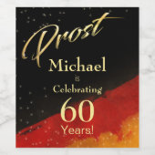 Prost Black, Red & Gold 60th Birthday Wijn Etiket (Enkel label)