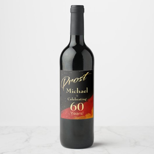 Prost Black, Red & Gold 60th Birthday Wijn Etiket (Voorkant)