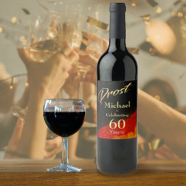 Prost Black, Red & Gold 60th Birthday Wijn Etiket