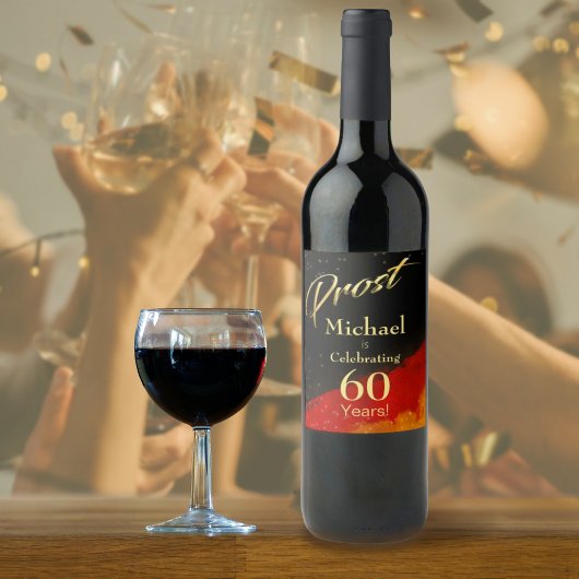 Prost Black, Red & Gold 60th Birthday Wijn Etiket