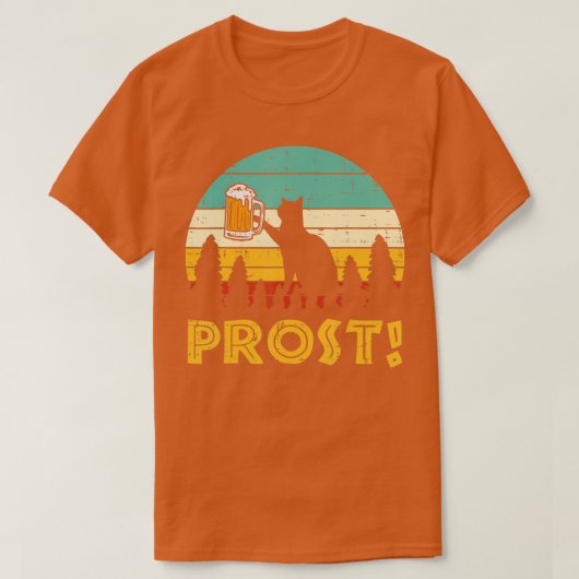 Prost Cat Silhouette Retro Bavarian Oktoberfest T-shirt (Design voorkant)