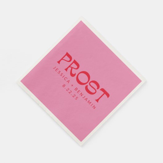 Prost Groovy Roze Rood Typografie Namen Bruiloft Servet (Hoek)