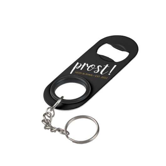 "Prost" Sleutelhanger voor weddenschap Mini Flessenopener (Achterkant Gekanteld)