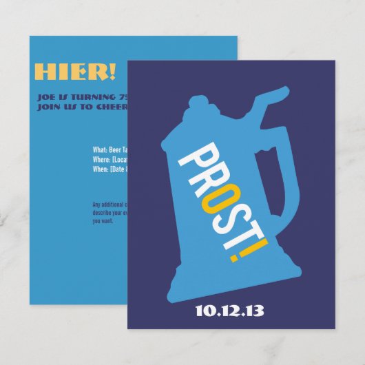 Prost Toast Mannen 75th Birthday Party Invitation Kaart (Voorkant / Achterkant)