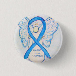Prostaatkanker Blauwe Bewustheid Ribbon Angel Pin Ronde Button 3,2 Cm