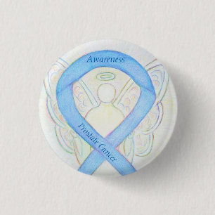 Prostaatkanker Blauwe Bewustheid Ribbon Angel Pin Ronde Button 3,2 Cm