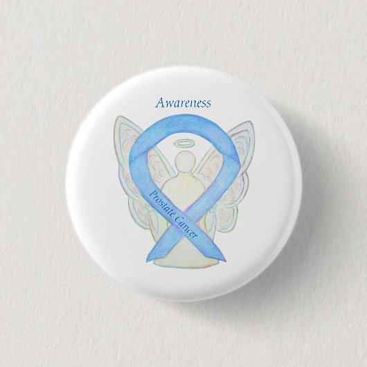 Prostaatkanker Blauwe Bewustheid Ribbon Angel Pin Ronde Button 3,2 Cm (Voorkant)